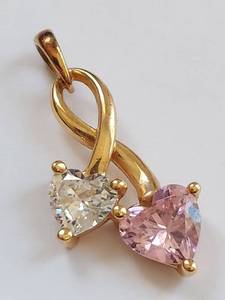 lot 45 image: 14k Gold Heart Pendant with Pink & Clear CZ Stones