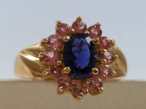 lot 71 image: Vintage Style 10K Gold Ring with Iolite & Pink Tourmaline Gemstones
