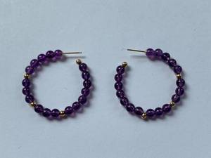lot 75 image: 14K Gold Amethyst Bead Hoop Earrings