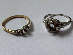lot 76 image: Art Deco 14K White Gold and a 10k14k Multitone Gold Ring - Missing Stones