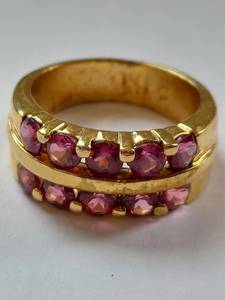 lot 98 image: Sterling Silver Gold-Tone Ring with Pink Stones
