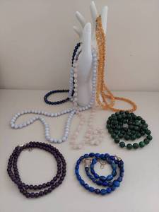 lot 123 image: Gemstone Bracelet and Necklace Assortment Lot - Lapis, Sterling, Amethyst