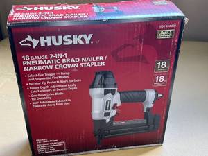 lot 96 image: Husky 18-Gauge 2-in-1 Pneumatic Brad Nailer & Narrow Crown Stapler