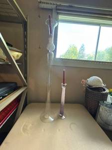 lot 116 image: Set of 2 Glass Dimensions Tall Candlesticks with Candles
