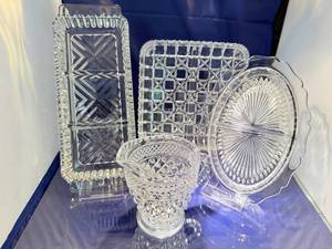 lot 121 image: Collection of 5 Pressed Glass Serving Dishes with Intricate Patterns