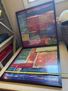 lot 154 image: Pair of Abstract Framed Wall Art with Vibrant Hues