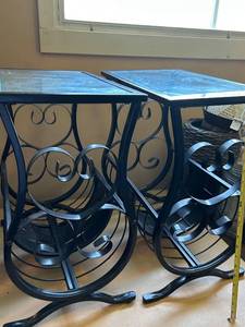 lot 163 image: Pair of Glass Top Side Tables with Metal Scroll Design