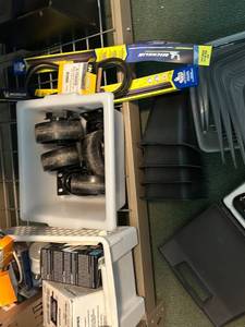 lot 178 image: Assorted Hardware Lot with Belt Set, Swivel Casters, and Soldering Gun