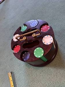 lot 202 image: Poker Chip Set with Wooden Carousel and Playing Cards