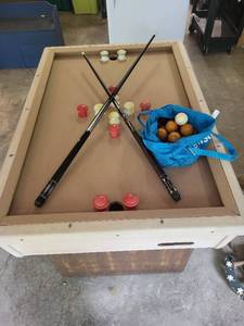 lot 9 image: Bumper Pool Table with Air Hockey Set and Accessories