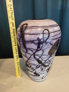 lot 19 image: Handcrafted Deep Blue-Veined Swirls on Heavy White Vase
