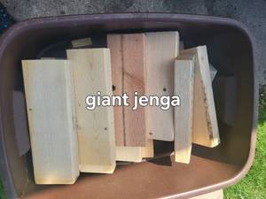 lot 23 image: DIY Giant Jenga with Wooden Blocks and Storage Bin