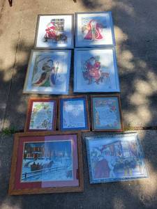 lot 82 image: Set of 9 Framed Santa and Holiday Art Prints