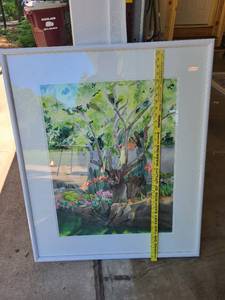 lot 83 image: Framed Watercolor Painting of Tree and Flowers by Lee Mims
