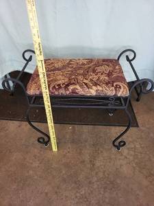 lot 134 image: Elegant Iron Bench with Upholstered Seat in Paisley Fabric