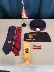lot 141 image: Lot of American Legion Memorabilia including Ties, Caps, and Flag