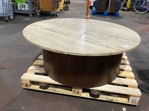 lot 1E image: Midcentury Drum Table with Travertine Top