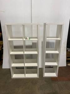 lot 21L image: Two Ikea Kallax Storage Cabinets One 4 Cubbie and One 8 Cubbie - Perfect for Stamping Supplies, Craft Supplies, or Playroom Organization