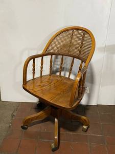 lot 8E image: Vintage Wooden Swivel Chair with Cane Back Design