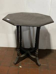 lot 9E image: Antique Wooden Side Table with Hexagonal Top Design