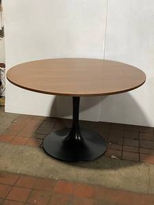 lot 17E image: Modern Round Tulip Table with Wood Top and Metal Pedestal Base