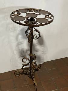 lot 20E image: Elegant Vintage Wrought Iron Plant Stand with Intricate Scrollwork