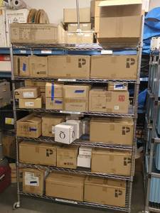 lot 27E image: MASSIVE NOS Minka Aire & Satco Lighting Lot (Rack Not Included)
