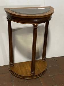lot 38E image: Vintage Half Moon Console Table with Glass Top Panel