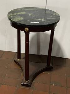 lot 39E image: Vintage Round Side Table with Green Marble Top