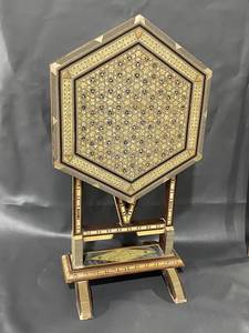 lot 42E image: Intricately Designed Octagonal Inlay Wood Stand