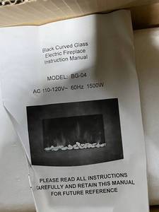 lot 47E image: Black Curved Glass Electric Fireplace Model BG-04 1500W with Manual