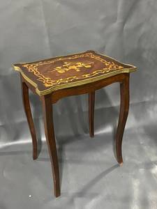 lot 54E image: Vintage Marquetry Wooden Side Table with Intricate Inlay Design