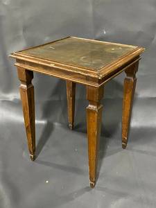 lot 55E image: Brass Top Vintage Wooden Side Table with Tapered Legs