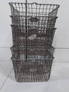 lot 87E image: 5 Vintage Wire Metal Locker Storage Baskets Rustic Decor Industrial Charm