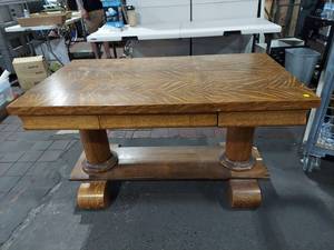 lot 108E image: Vintage Tiger Oak Wood Table - Unique Design