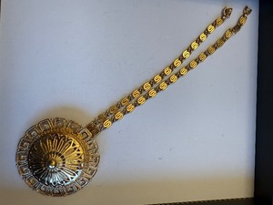 lot 20J image: Monet Gold Tone Statement Necklace with Greek Key Design