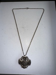lot 22J image: Sterling Silver Ornate Cross Pendant Necklace with Filigree Detailing, 32.4g