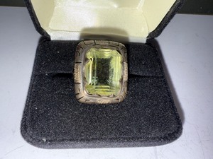 lot 34J image: Vintage Mexican Sterling Silver Ring with Large Yellow Gemstone