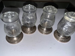 lot 43J image: Set of 4 Vintage Glass and Sterling Silver Salt and Pepper Shakers