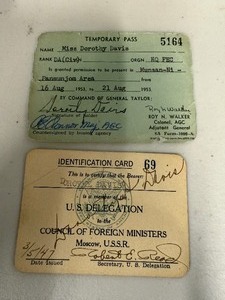 lot 40J image: 1953 Military Pass and US Delegation Identification Cards - Dorothy Davis
