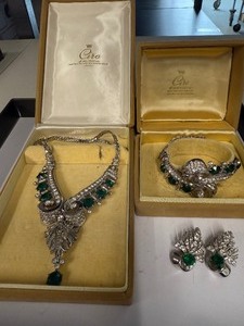 lot 1J image: Ciro Bond Street Sterling Bracelet and Earrings Set with Green Stones in Box