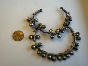 lot 14J image: Pair of Vintage Silver Anklets with Bell Charms, 38.1g