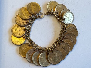 lot 18J image: Vintage Taiwan Coin Charm Bracelet, 56g
