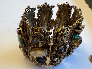lot 19J image: Ornate Vintage Panel Bracelet with Cameo, Dragons, and Gemstones