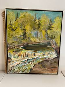 North Shore Artist Adolph A. Toftey 'The River Trail Falls' Painting 1982