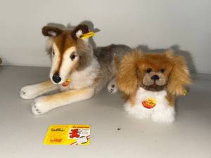 lot 26N image: Vintage Steiff Collie and Pekinese Plush Toys Set