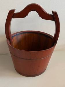 lot 31N image: Vintage Wooden Bucket with Handle Rustic Decor