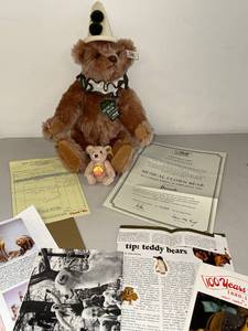 lot 33N image: Steiff Harrods Musical Clown Bear & Mini Bear