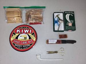 lot 79 image: Vintage Shaving and Shoe Care Lot with Straight Razor, Safety Razor, Brushes, and Accessories