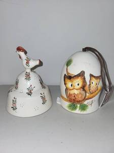 lot 37 image: Pair of Decorative Ceramic Bells - Rooster and Owl Designs